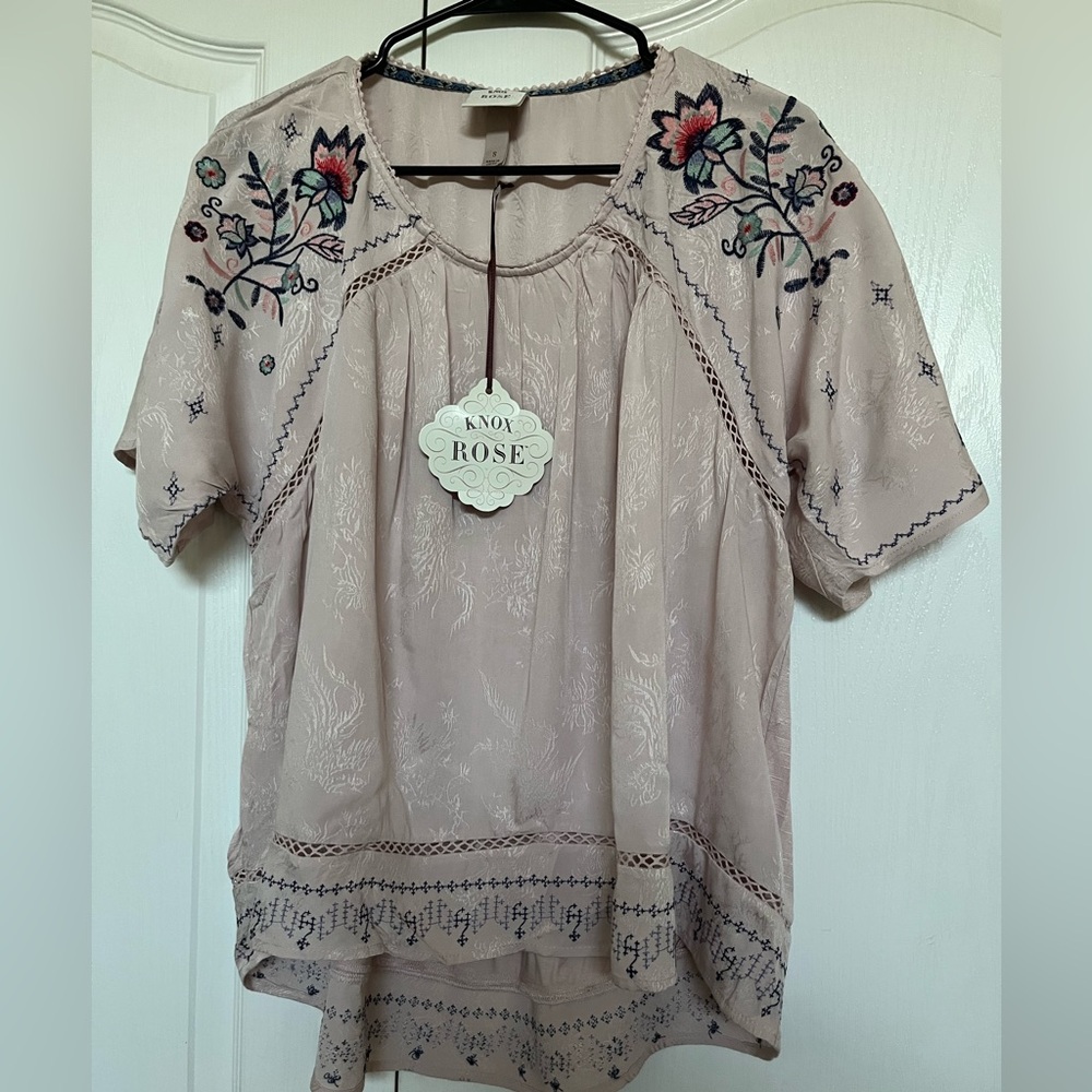 Knox Rose Floral Embroidered Blouse - Pink and Blue